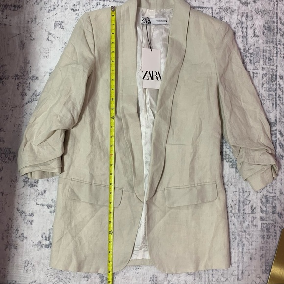 ZARA Cream Linen Open Blazer With 3/4 Sleeves XS - Picture 4 of 13